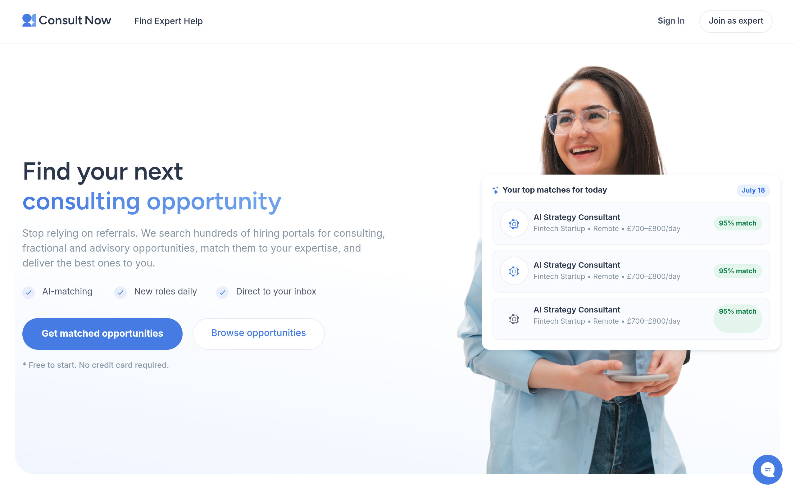 Consult Now homepage
