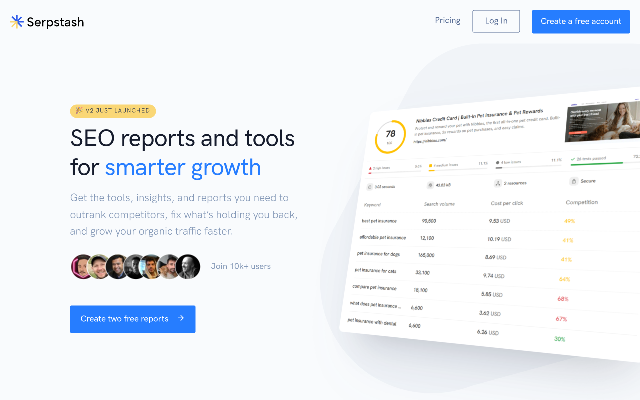 Serpstash homepage